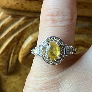 Natural Yellow Sapphire Sterling Silver Ring Size 5